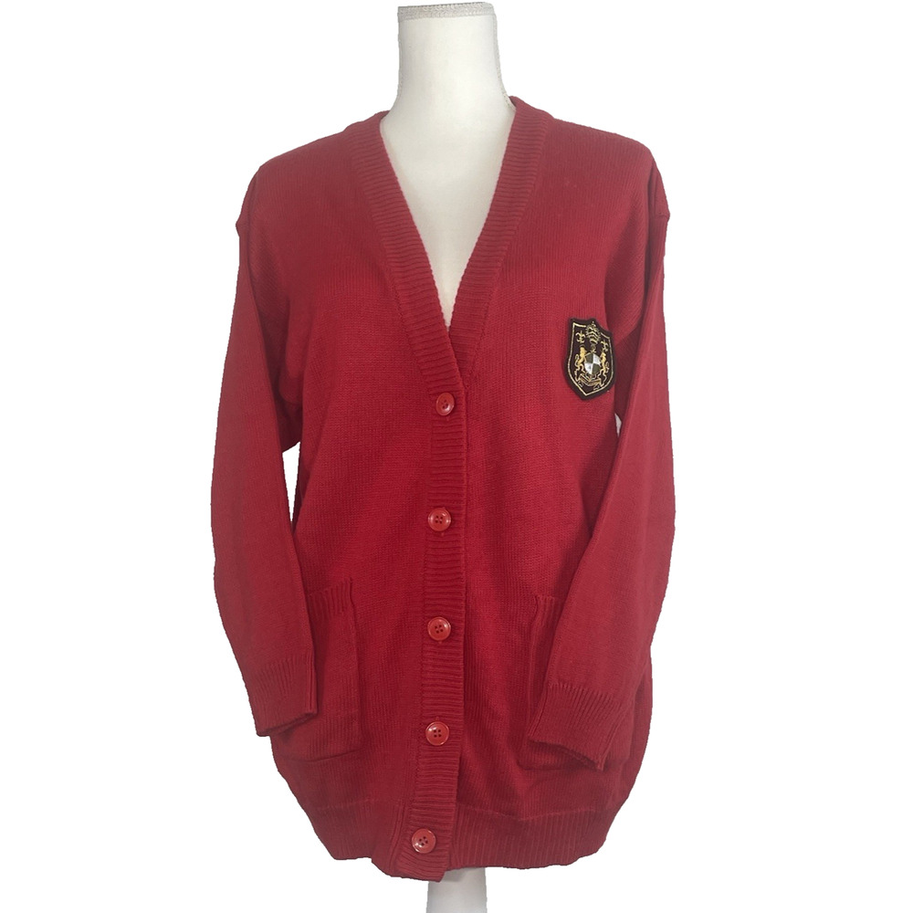 Red Preppy Button up Cozy Cardigan Sweater With Crest. Sz One size fits all‎